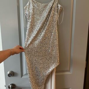 Silver Sequin Asymmetrical Dress
